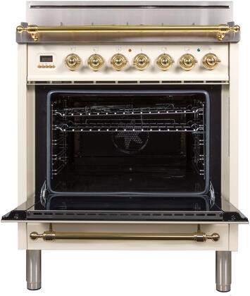 ILVE 30 in. Nostalgie Series Single Oven Propane Gas Burner and Oven in Antique White with Brass Trim, UPN76DVGGALP