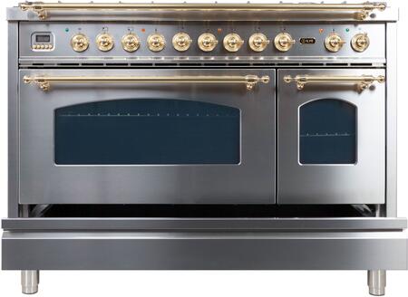 ILVE 48 in. Nostalgie Series Propane Gas Burner and Electric Oven Range in Stainless Steel with Brass Trim, UPN120FDMPILP
