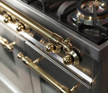 ILVE 48 in. Nostalgie Series Propane Gas Burner and Electric Oven Range in Stainless Steel with Brass Trim, UPN120FDMPILP