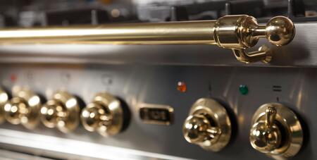 ILVE 48 in. Nostalgie Series Propane Gas Burner and Electric Oven Range in Stainless Steel with Brass Trim, UPN120FDMPILP