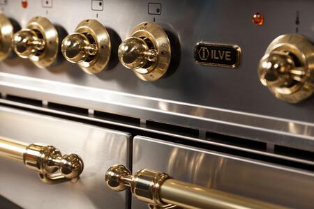 ILVE 48 in. Nostalgie Series Propane Gas Burner and Electric Oven Range in Stainless Steel with Brass Trim, UPN120FDMPILP