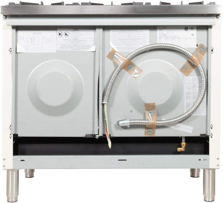 ILVE 40 in. Nostalgie Series Natural Gas Burner and Electric Oven Range in White with Chrome Trim, UPDN100FDMPBXNG