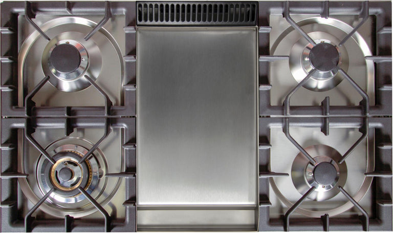 ILVE 36 in. Professional Plus Series Single Oven Natural Gas Burner and Oven in White with Brass Trim, UPW90FDVGGBNG