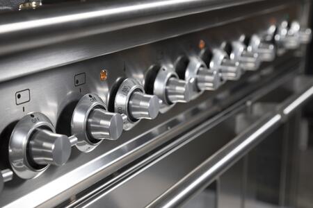 ILVE Professional Plus 48" Natural Gas Burner, Electric Oven Range in White with Chrome Trim, UPW120FDMPBNG