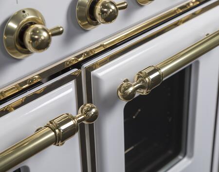 ILVE 40 in. Majestic II Series Natural Gas Burner and Double Electric Oven in White with Brass Trim, UMD10FDNS3WHGNG