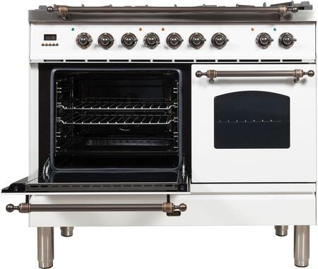 ILVE 40 in. Nostalgie Series Propane Gas Burner and Electric Oven Range in White with Bronze Trim, UPDN100FDMPBYLP