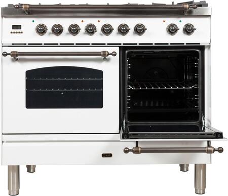 ILVE 40 in. Nostalgie Series Propane Gas Burner and Electric Oven Range in White with Bronze Trim, UPDN100FDMPBYLP