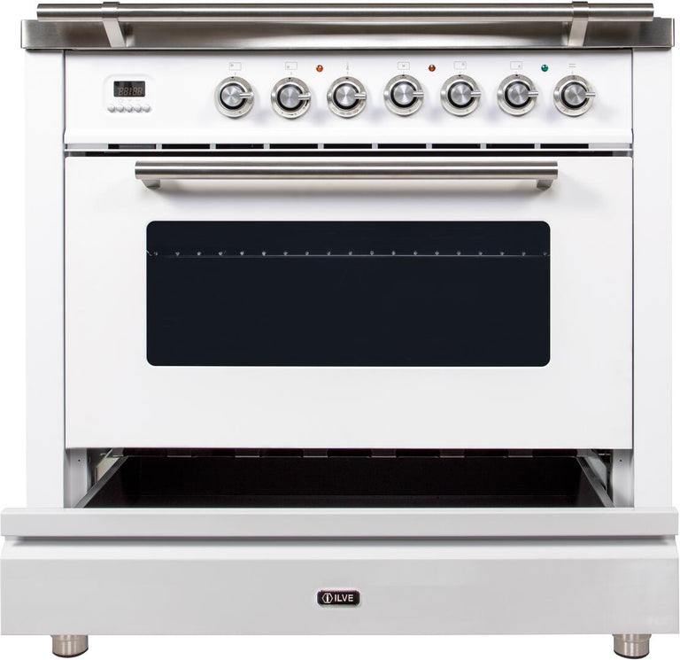 ILVE 36 in. Professional Plus Series Single Oven Natural Gas Burner and Oven in White with Brass Trim, UPW90FDVGGBNG