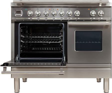 ILVE Professional Plus 40" Natural Gas Burner, Electric Oven Range in Blue Grey with Chrome Trim, UPDW100FDMPGUNG