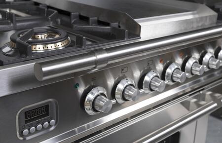 ILVE 40 in. Professional Plus Series Natural Gas Burner and Electric Oven Range in Stainless Steel with Chrome Trim, UPDW100FDMPING