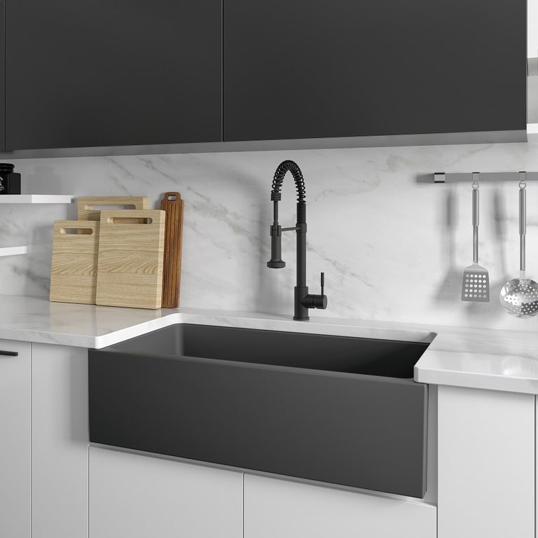 ZLINE 36 in. Venice Farmhouse Apron Front Reversible Single Bowl Fireclay Kitchen Sink with Bottom Grid in Charcoal, FRC5122-CL-36