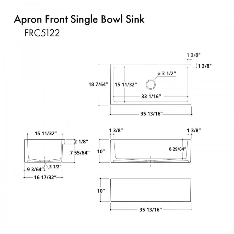 ZLINE 36 in. Venice Farmhouse Apron Front Reversible Single Bowl Fireclay Kitchen Sink with Bottom Grid in Charcoal, FRC5122-CL-36