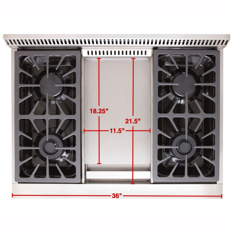 Kucht Professional 36 in. 5.2 cu ft. Natural Gas Range with Griddle and Silver Knobs, KRG3609U-S