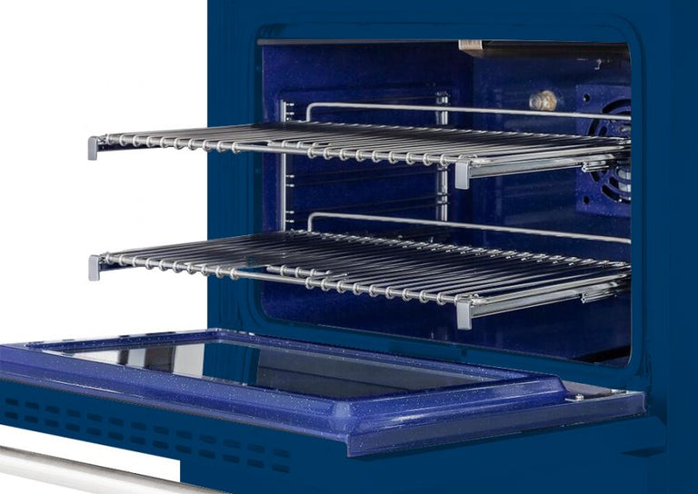 Hallman 30 In. Range with Propane Gas Burners and Electric Oven, Blue with Chrome Trim - Bold Series, HBRDF30CMBU-LP