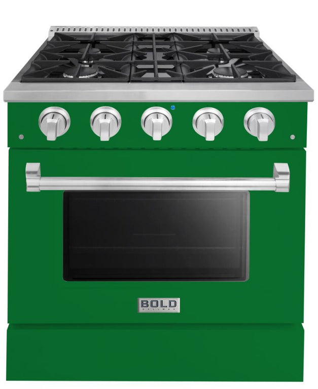 Hallman 30 In. Range with Gas Burners and Electric Oven, Emerald Green with Chrome Trim - Bold Series, HBRDF30CMGN