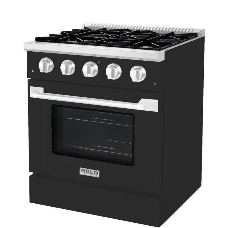 Hallman 30 In. Range with Gas Burners and Electric Oven, Matte Graphite with Chrome Trim - Bold Series, HBRDF30CMMG