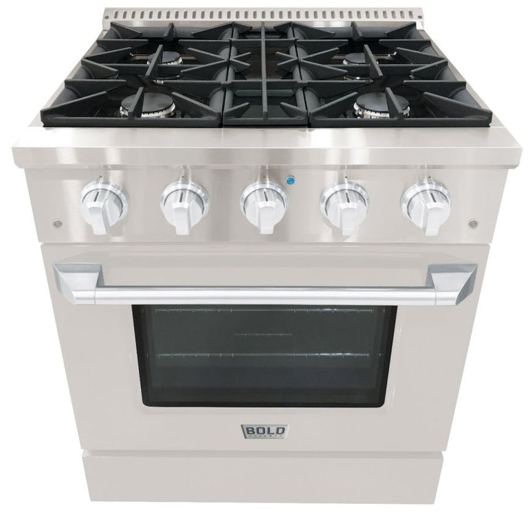 Hallman 30 In. Range with Propane Gas Burners and Electric Oven, Stainless Steel with Chrome Trim - Bold Series, HBRDF30CMSS-LP