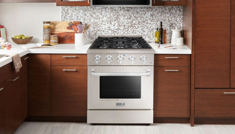 Hallman 30 In. Range with Propane Gas Burners and Electric Oven, Stainless Steel with Chrome Trim - Bold Series, HBRDF30CMSS-LP