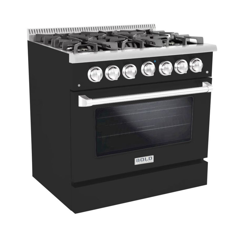 Hallman 36 In. Range with Gas Burners and Electric Oven, Matte Graphite with Chrome Trim - Bold Series, HBRDF36CMMG