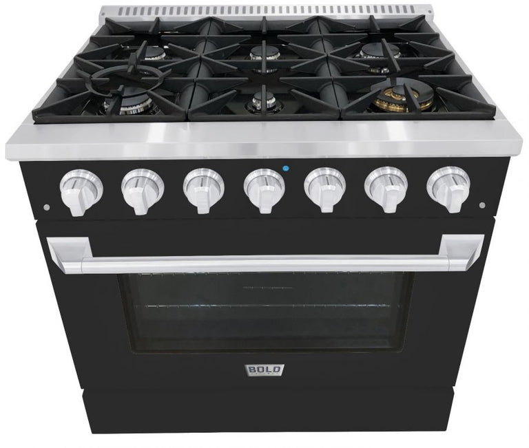 Hallman 36 In. Range with Propane Gas Burners and Electric Oven, Matte Graphite with Chrome Trim - Bold Series, HBRDF36CMMG-LP