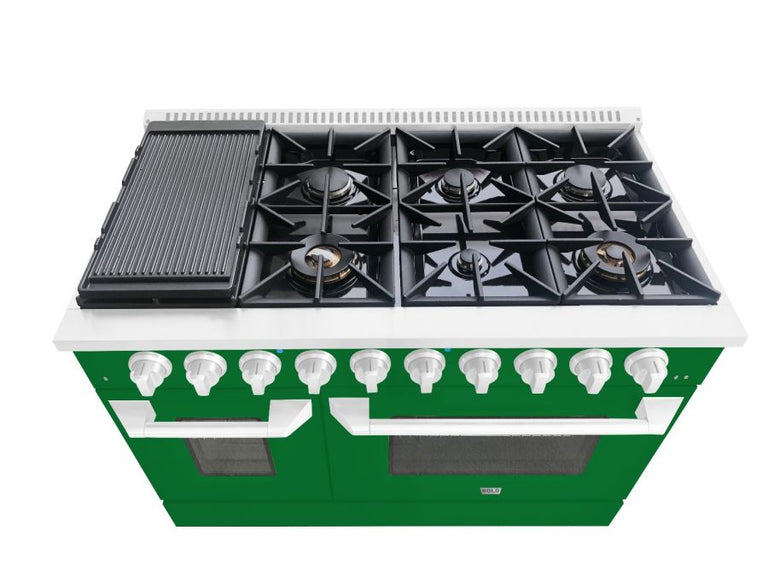 Hallman 48 In. Range with Gas Burners and Electric Oven, Emerald Green with Chrome Trim - Bold Series, HBRDF48CMGN