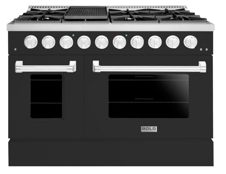 Hallman 48 In. Range with Propane Gas Burners and Electric Oven, Matte Graphite with Chrome Trim - Bold Series, HBRDF48CMMG-LP