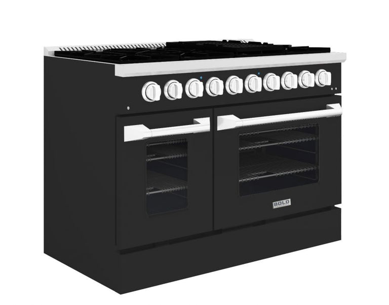 Hallman 48 In. Range with Propane Gas Burners and Electric Oven, Matte Graphite with Chrome Trim - Bold Series, HBRDF48CMMG-LP