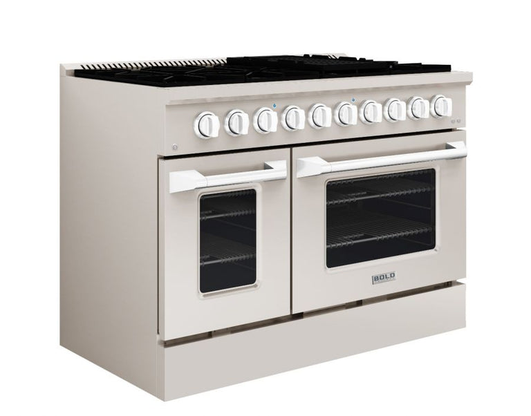 Hallman 48 In. Range with Gas Burners and Electric Oven, Stainless Steel with Chrome Trim - Bold Series, HBRDF48CMSS