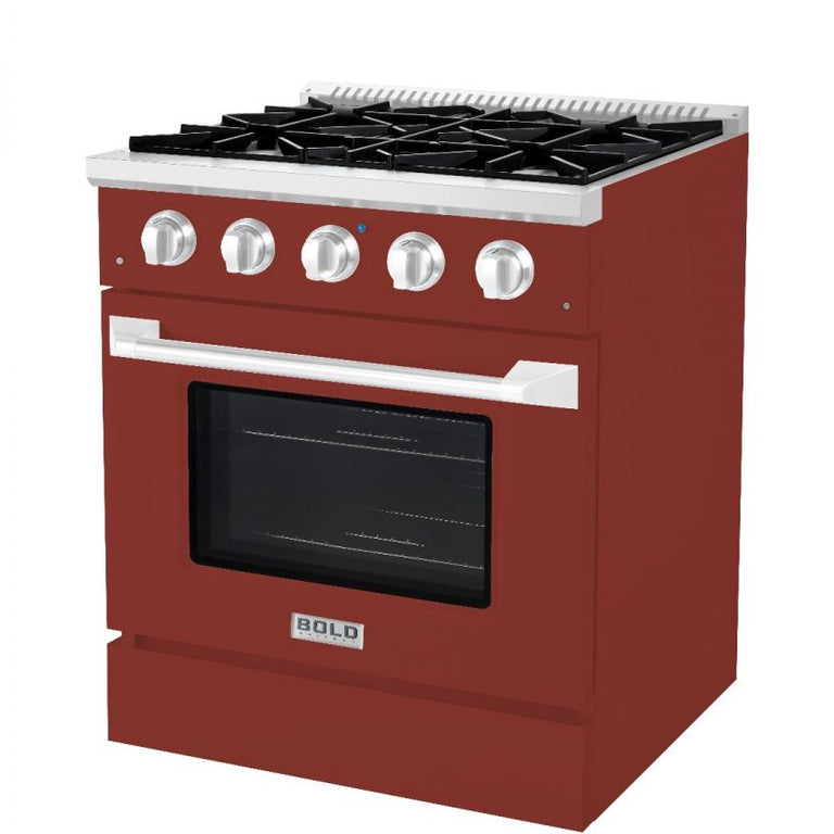 Hallman 30 In. Propane Gas Range, Burgundy with Chrome Trim - Bold Series, HBRG30CMBG-LP