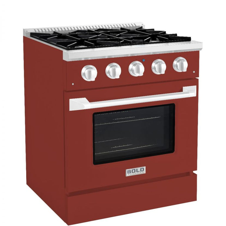 Hallman 30 In. Propane Gas Range, Burgundy with Chrome Trim - Bold Series, HBRG30CMBG-LP