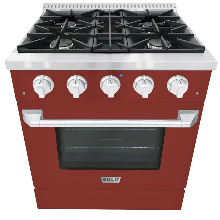 Hallman 30 In. Propane Gas Range, Burgundy with Chrome Trim - Bold Series, HBRG30CMBG-LP