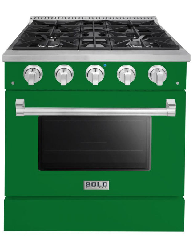 Hallman 30 In. Gas Range, Emerald Green with Chrome Trim - Bold Series, HBRG30CMGN