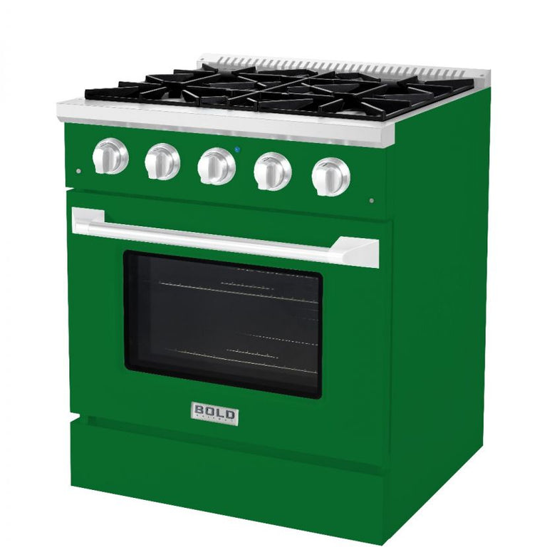 Hallman 30 In. Gas Range, Emerald Green with Chrome Trim - Bold Series, HBRG30CMGN
