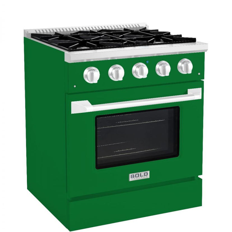 Hallman 30 In. Gas Range, Emerald Green with Chrome Trim - Bold Series, HBRG30CMGN