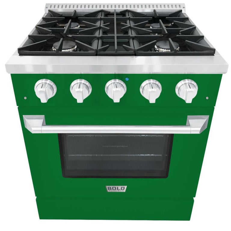 Hallman 30 In. Gas Range, Emerald Green with Chrome Trim - Bold Series, HBRG30CMGN