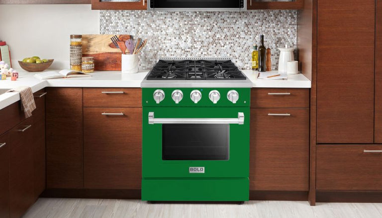 Hallman 30 In. Gas Range, Emerald Green with Chrome Trim - Bold Series, HBRG30CMGN