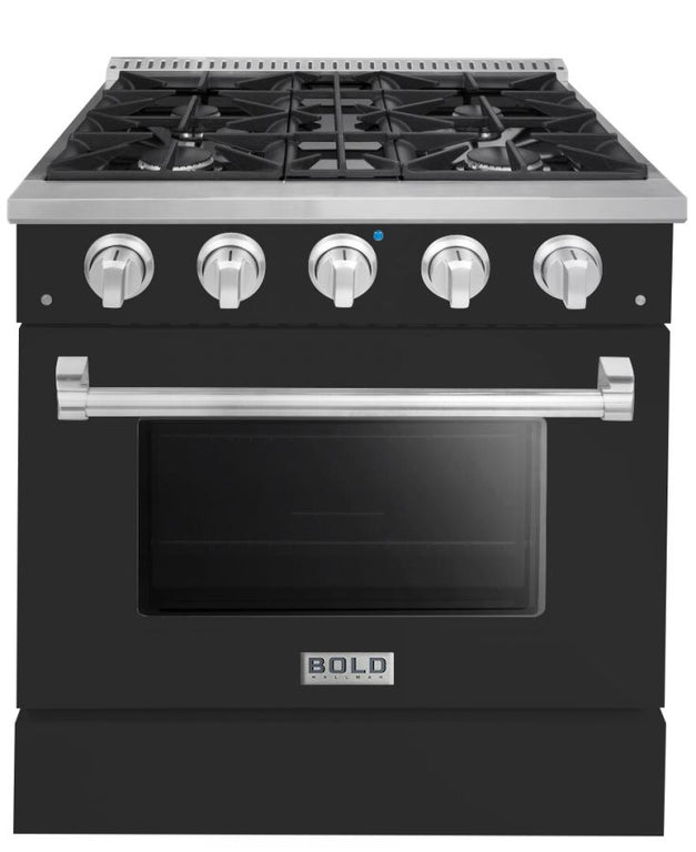 Hallman 30 In. Gas Range, Matte Graphite with Chrome Trim - Bold Series, HBRG30CMMG