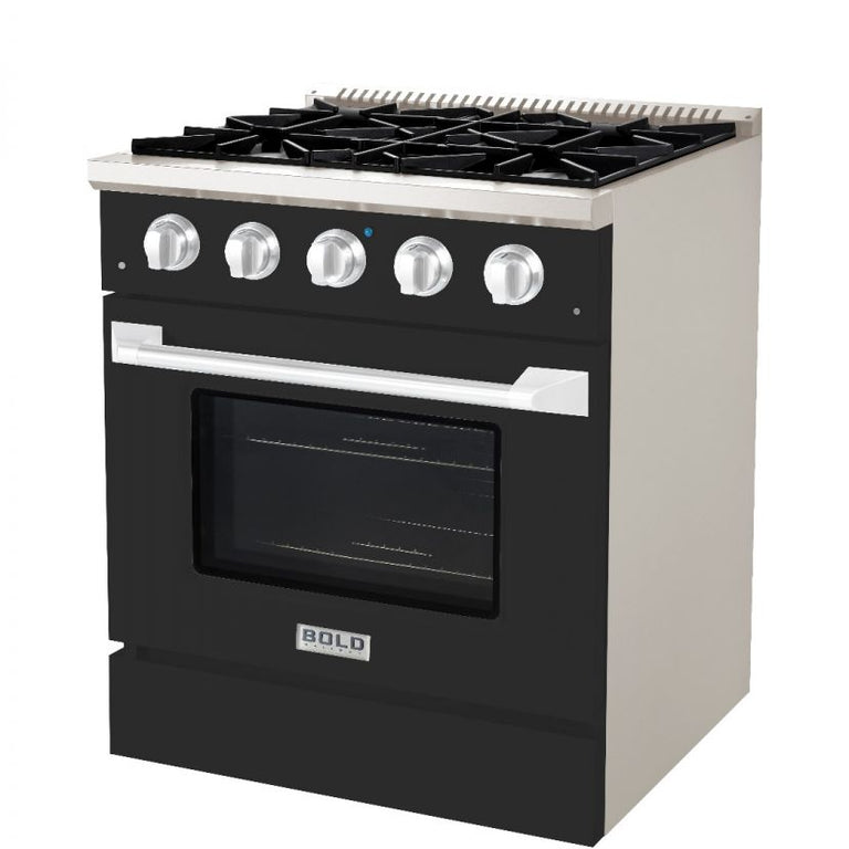 Hallman 30 In. Gas Range, Matte Graphite with Chrome Trim - Bold Series, HBRG30CMMG