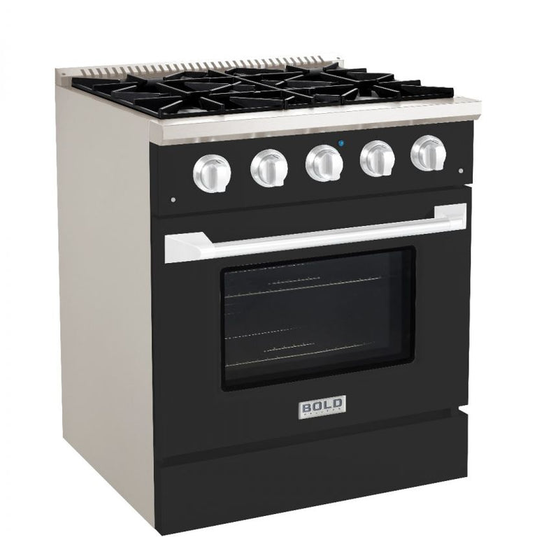 Hallman 30 In. Gas Range, Matte Graphite with Chrome Trim - Bold Series, HBRG30CMMG