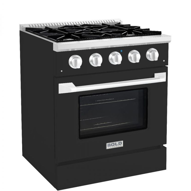 Hallman 30 In. Gas Range, Matte Graphite with Chrome Trim - Bold Series, HBRG30CMMG