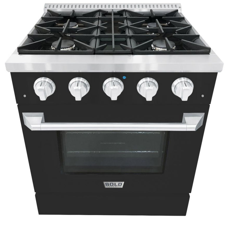 Hallman 30 In. Gas Range, Matte Graphite with Chrome Trim - Bold Series, HBRG30CMMG