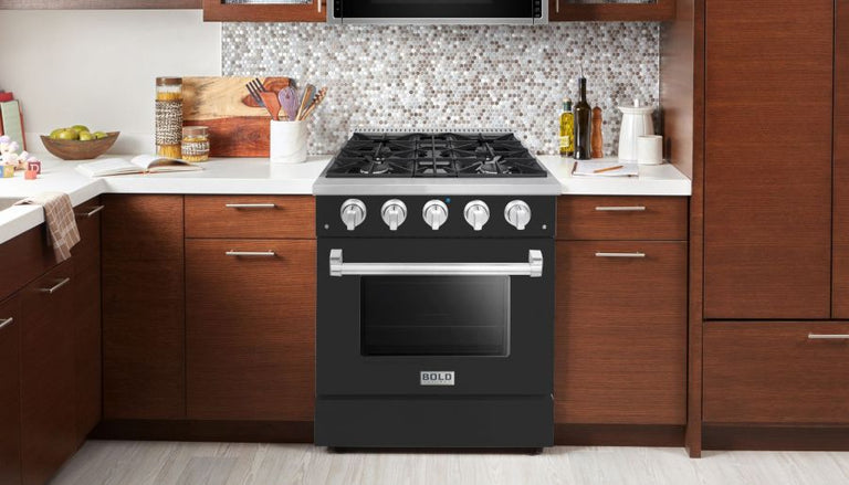 Hallman 30 In. Gas Range, Matte Graphite with Chrome Trim - Bold Series, HBRG30CMMG