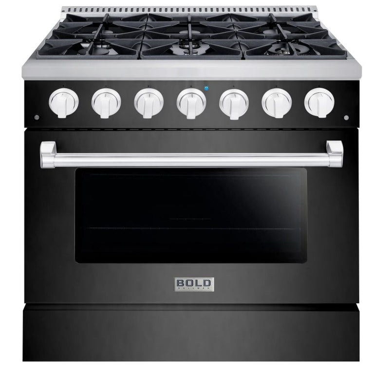 Hallman 36 In. Gas Range, Black Titanium with Chrome Trim - Bold Series, HBRG36CMBT