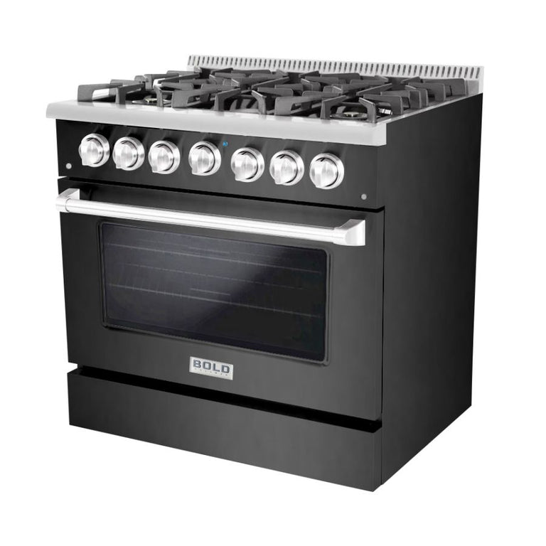 Hallman 36 In. Gas Range, Black Titanium with Chrome Trim - Bold Series, HBRG36CMBT