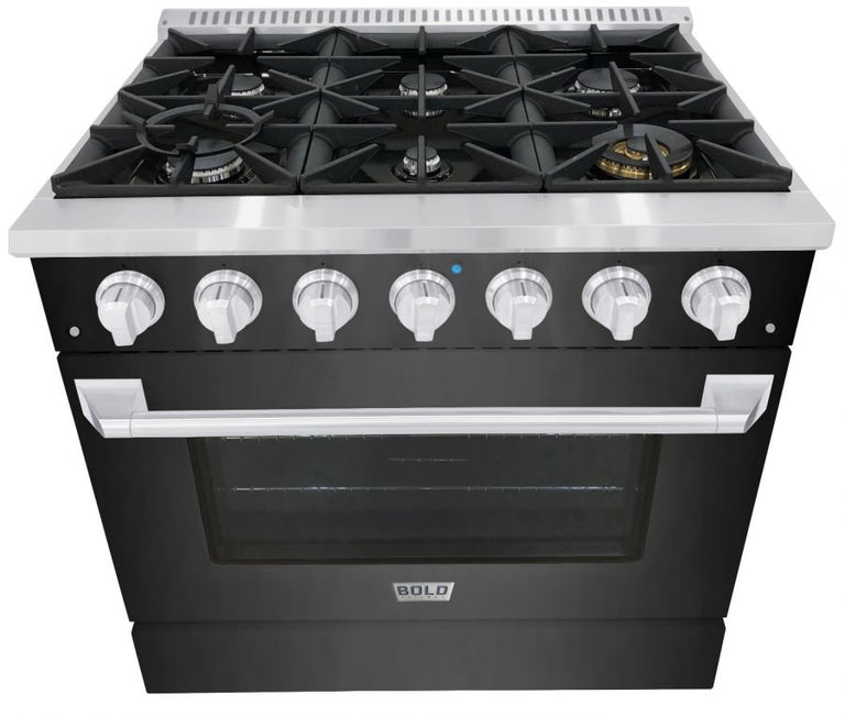 Hallman 36 In. Gas Range, Black Titanium with Chrome Trim - Bold Series, HBRG36CMBT