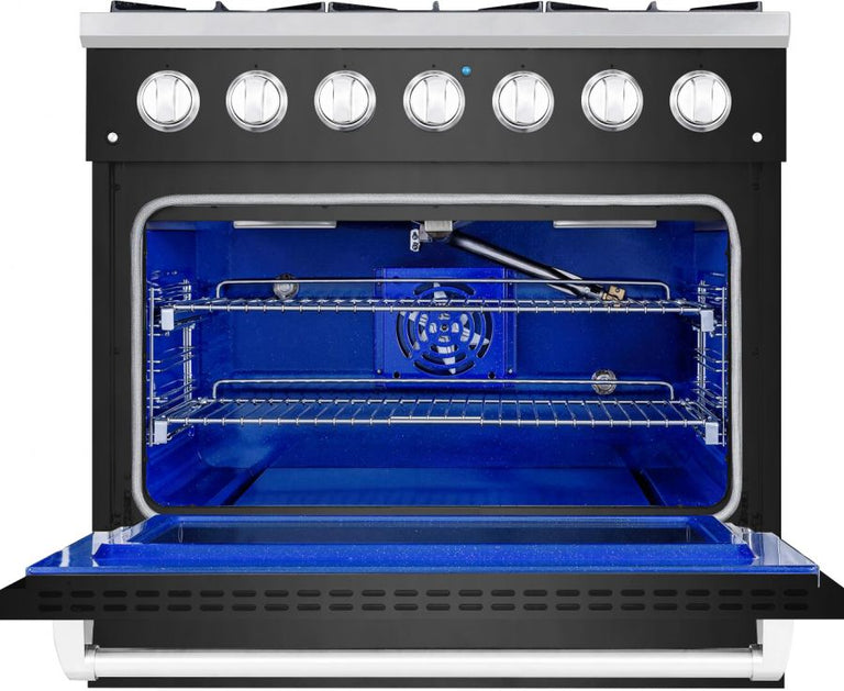 Hallman 36 In. Gas Range, Black Titanium with Chrome Trim - Bold Series, HBRG36CMBT