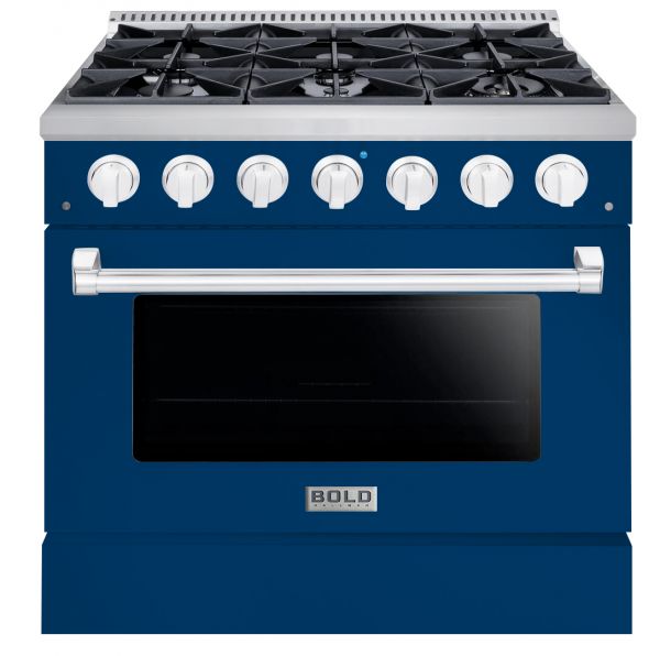 Hallman 36 In. Propane Gas Range, Blue with Chrome Trim - Bold Series, HBRG36CMBU-LP