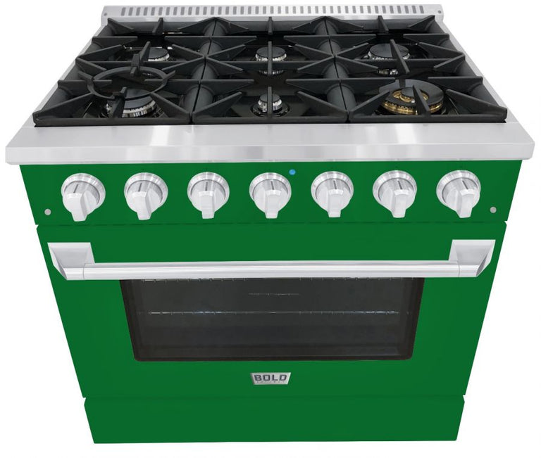 Hallman 36 In. Propane Gas Range, Emerald Green with Chrome Trim - Bold Series, HBRG36CMGN-LP