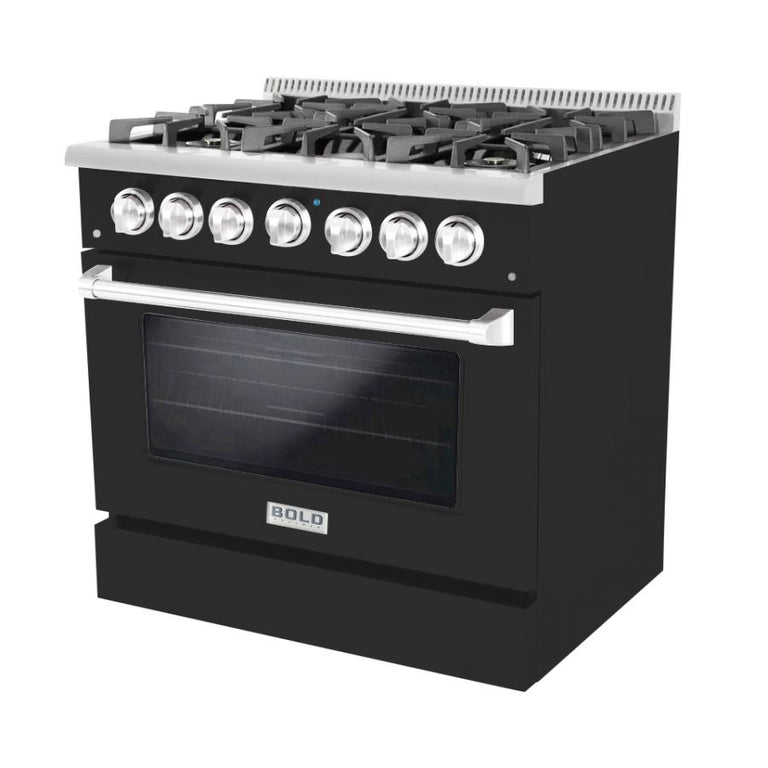 Hallman 36 In. Propane Gas Range, Matte Graphite with Chrome Trim - Bold Series, HBRG36CMMG-LP