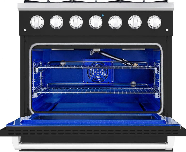 Hallman 36 In. Propane Gas Range, Matte Graphite with Chrome Trim - Bold Series, HBRG36CMMG-LP
